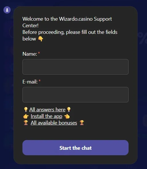 Wizardo Casino support